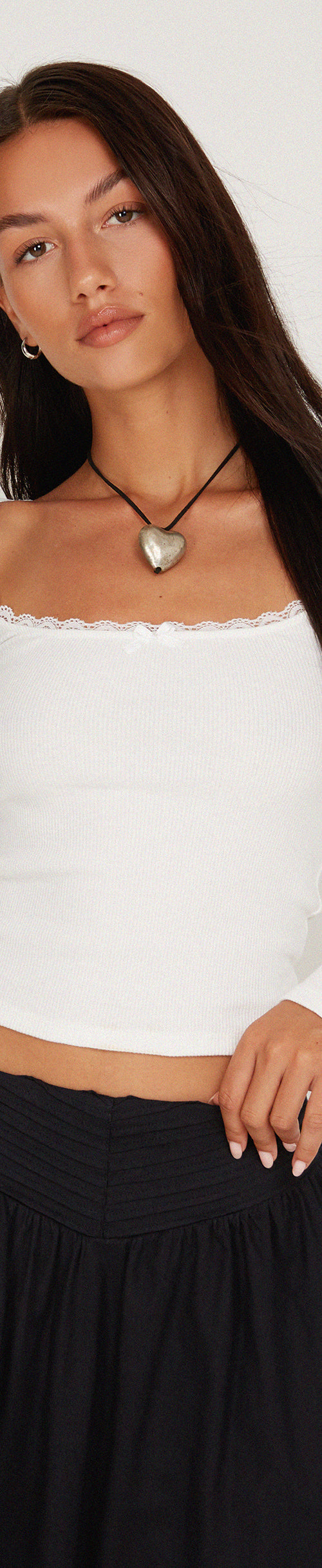 Image of Bovita Long Sleeve Top in Rib White