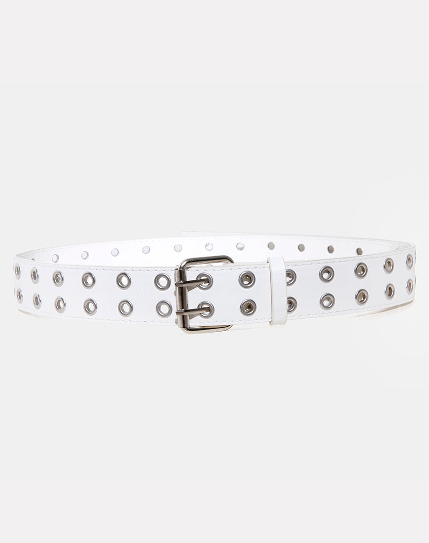 Double Grommet Belt in Punk White PU - Main Image