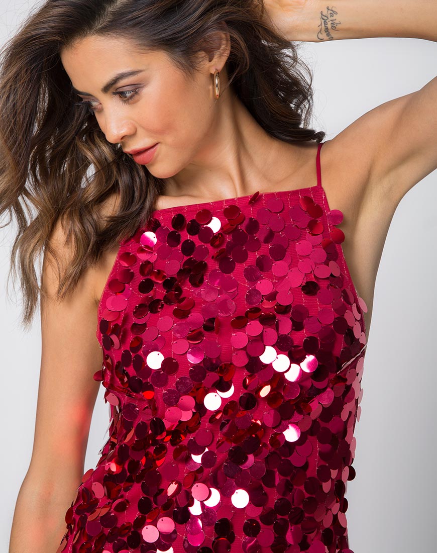 Backless Red Disc Sequin Mini Dress | Corine - Motel Rocks motelrocks.com Backless Red Disc Sequin Mini Dress | Corine - Motel Rocks motelrocks.com