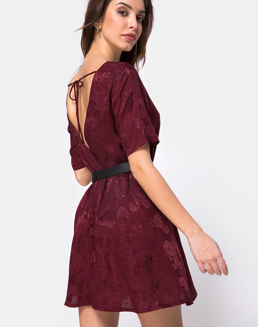 Crosena Swing Dress in Satin Burgundy Rose – motelrocks.com
