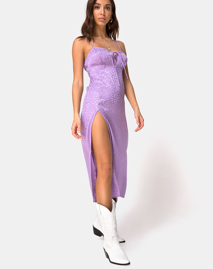 Strappy Satin Lavender Midi Dress