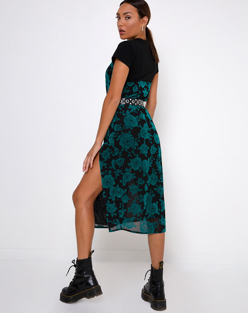 black and teal dress Black Teal Floral Midi Dress