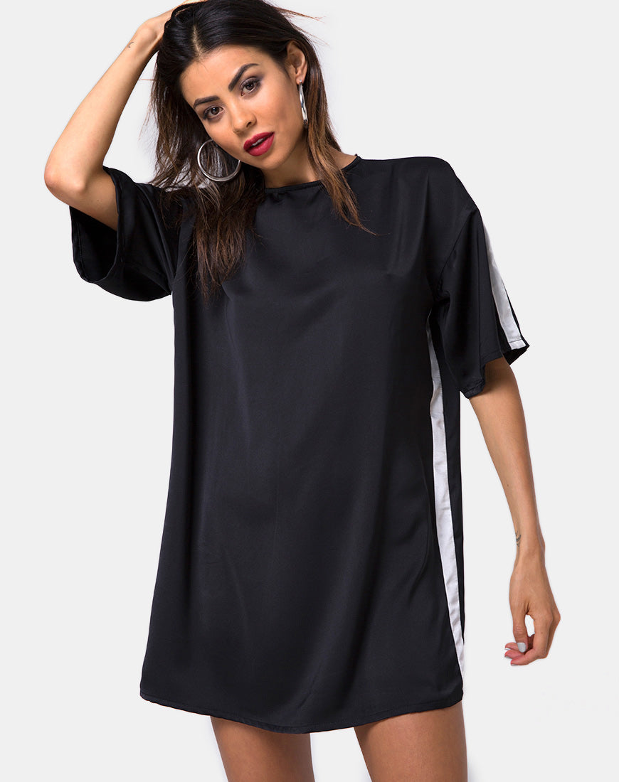 Dore T-Shirt Dress in Black with Ivory Stripe  motelrocks.com