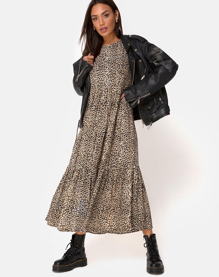 Brown Leopard Midi Dress
