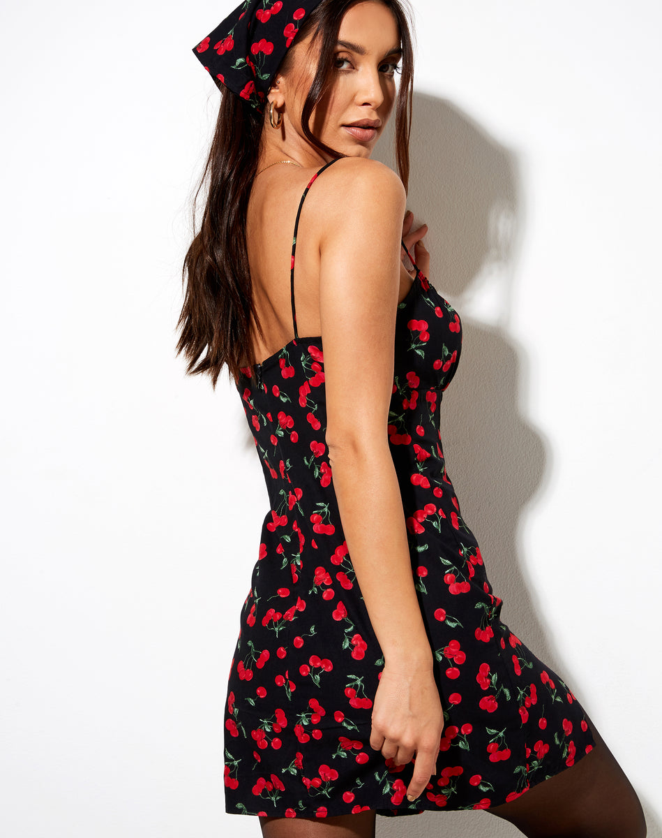 strapless open back dress Black Cherry Print Mini Dress
