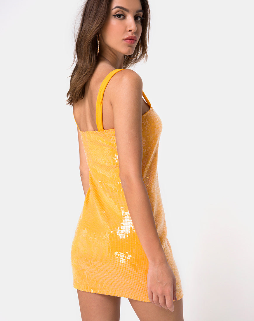 Bodycon Mini Orange Sequin Strappy Dress