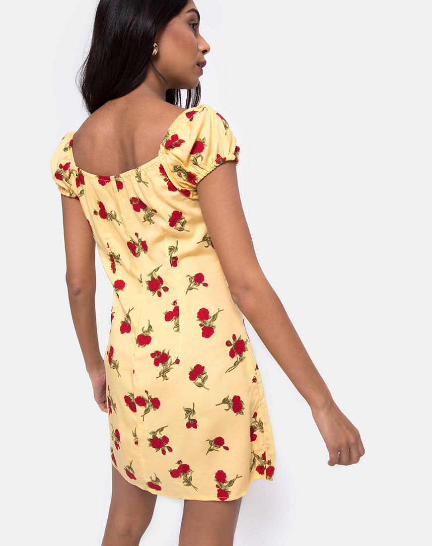 Gaval Mini Dress in Falling Rose Yellow Gaval Mini Dress in Falling Rose Yellow