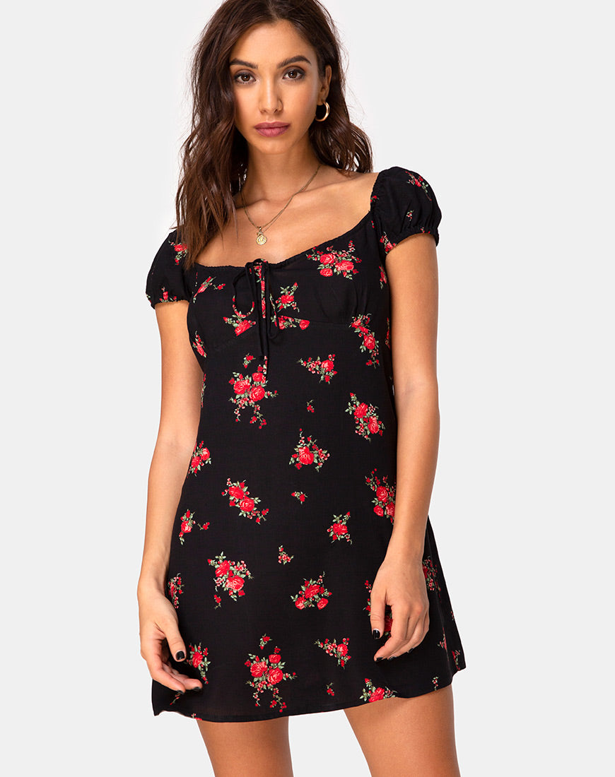 Gaval Mini Dress in Soi Rose Black and Red Gaval Mini Dress in Soi Rose Black and Red