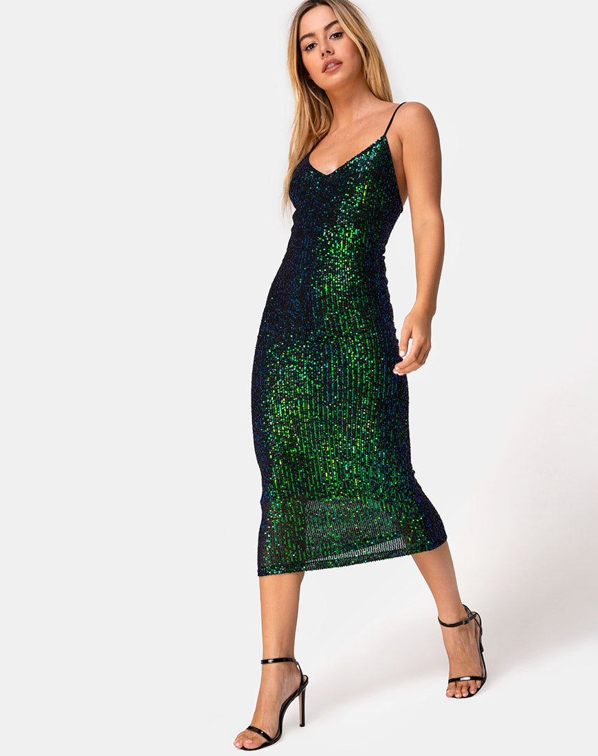 Green Midi Party Dress Cowl Neck Green Party Wear Satin Spegetty Midi Dress  At  550