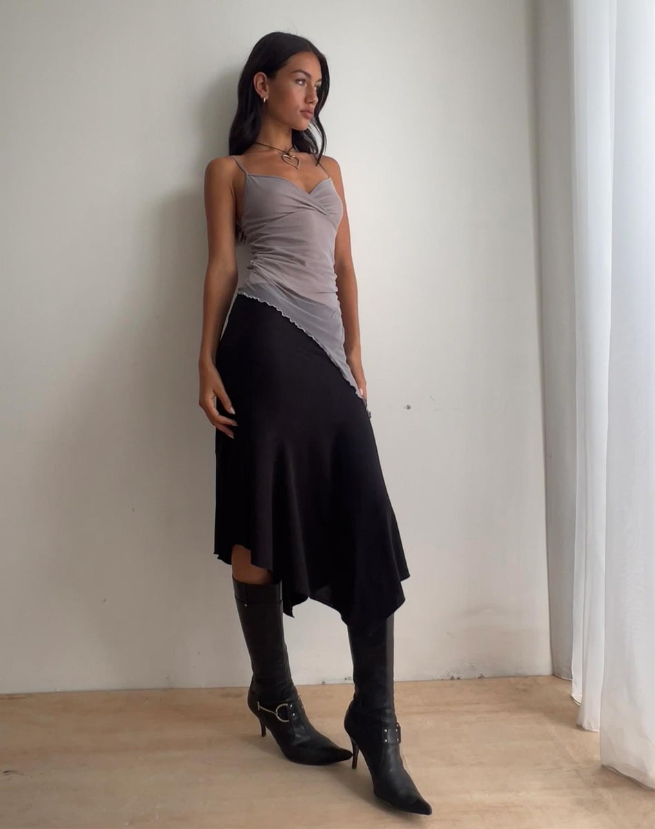 Cinzia High-Low Hem Skirt in Indaco Viscose