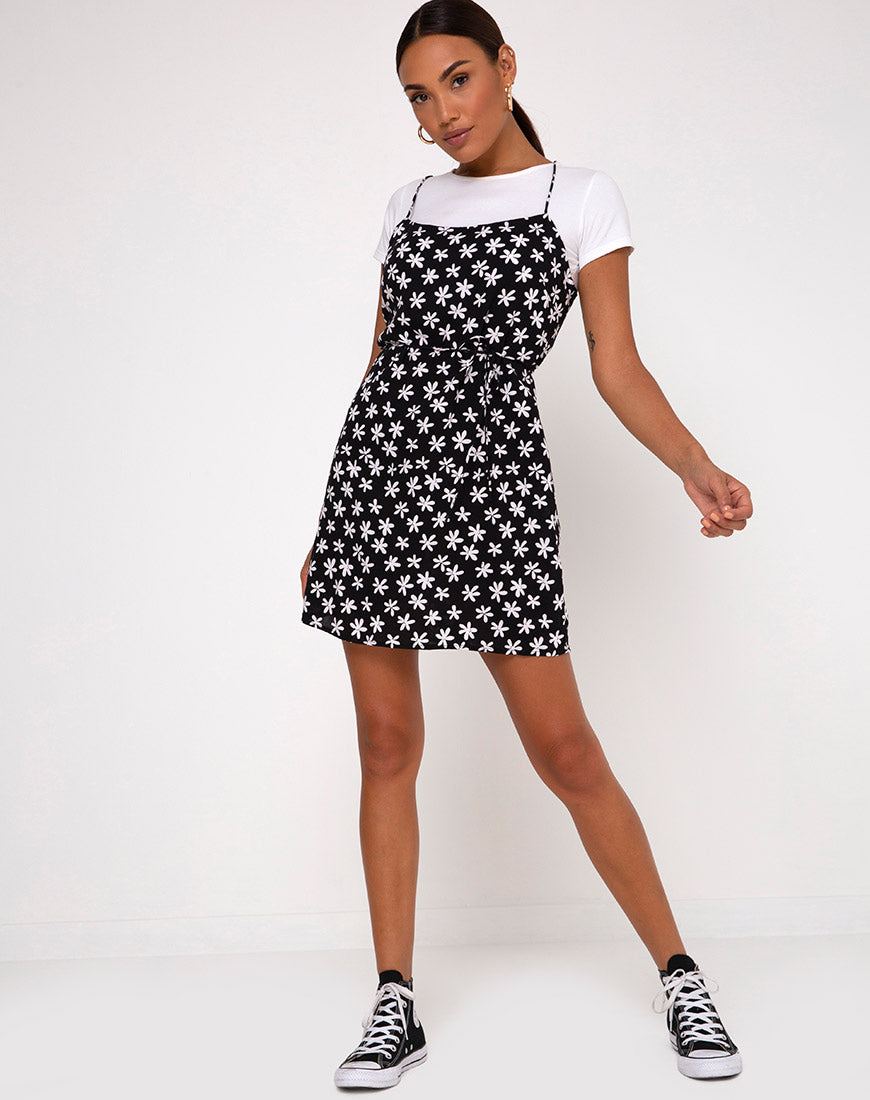 Dungaree Dress Daisy Black Dress Kinley Slip Dress In 90's Daisy Black And  White