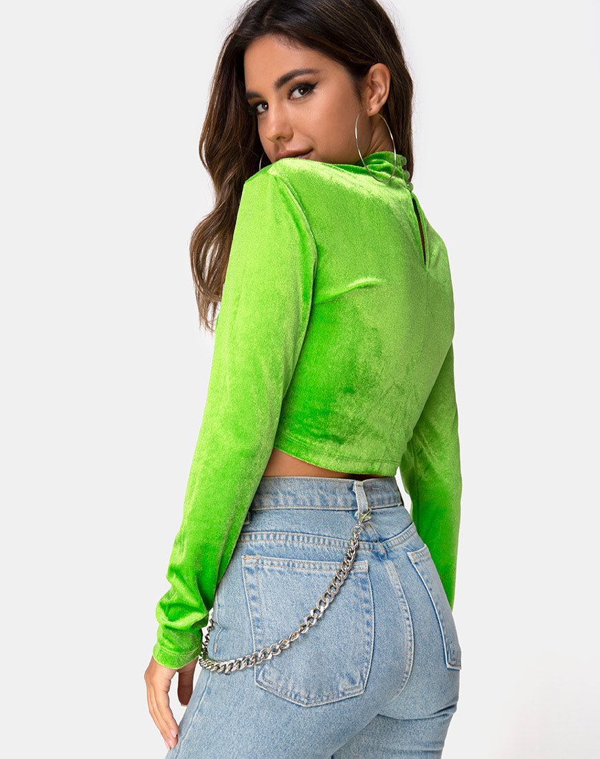 neon green long sleeve crop top