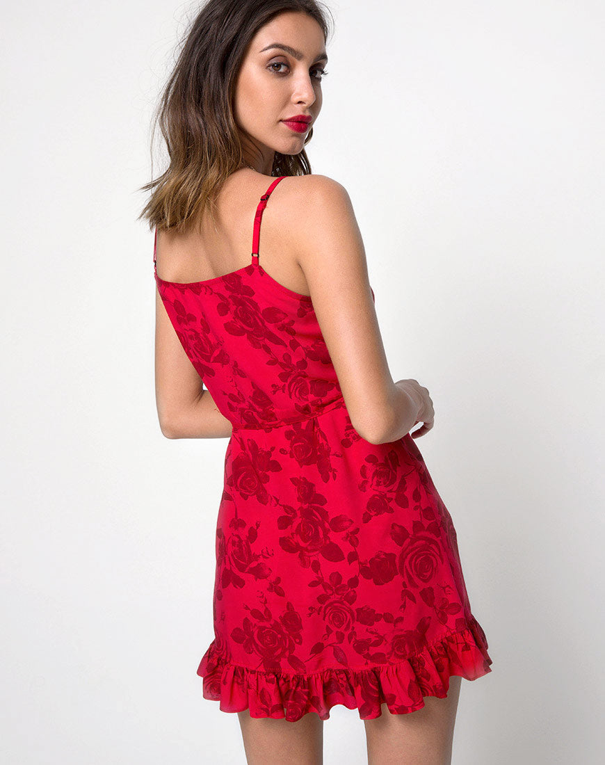 Plunge Neckline Red Rose Slip Dress | Lasky