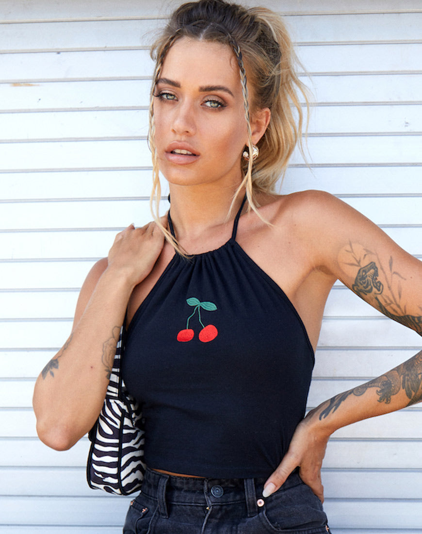 Black Cherry Halter Neck Crop Top | Lean – motelrocks.com Black Cherry Halter Neck Crop Top | Lean – motelrocks.com