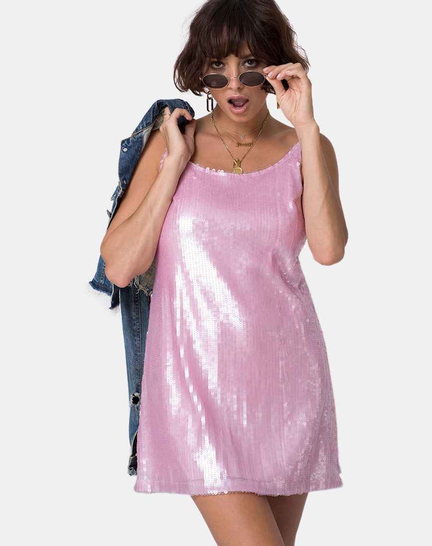 Pink Sequin Mini Dress