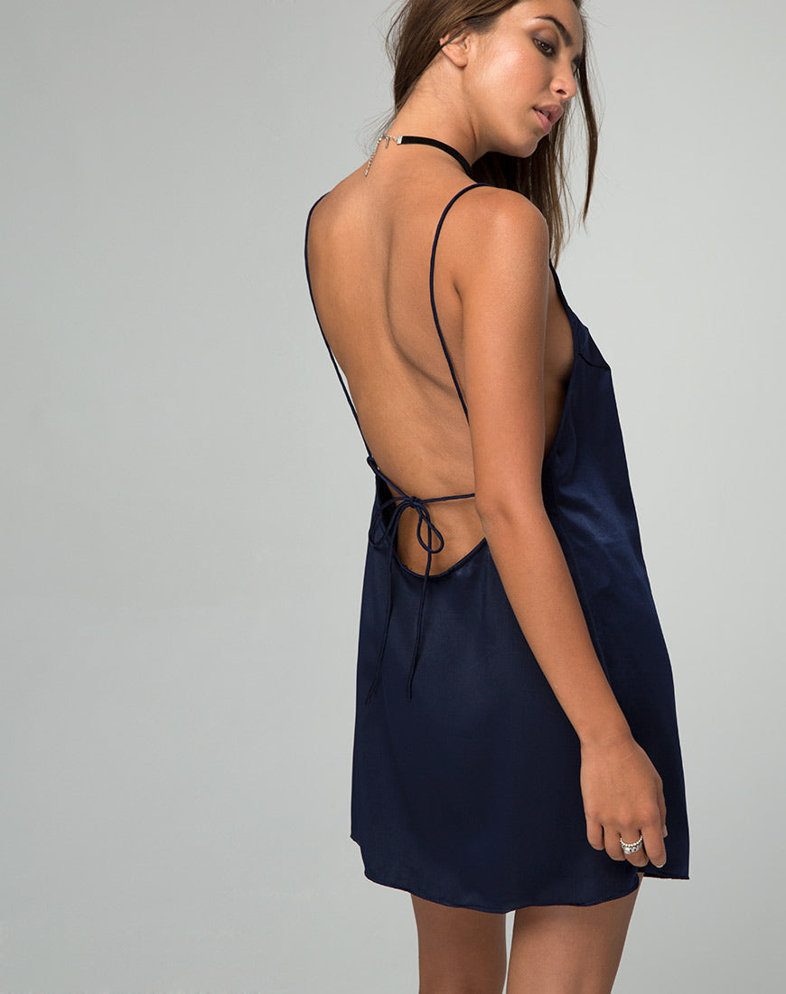 navy blue dress for baby girl Long navy blue dress with a big knot on the chest