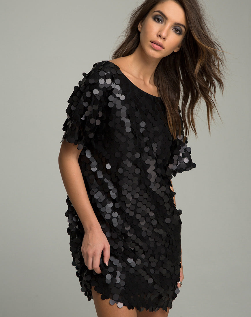 Mausi T Shirt Dress in Disc Sequin Matte Black motelrocks.com Mausi T Shirt Dress in Disc Sequin Matte Black motelrocks.com