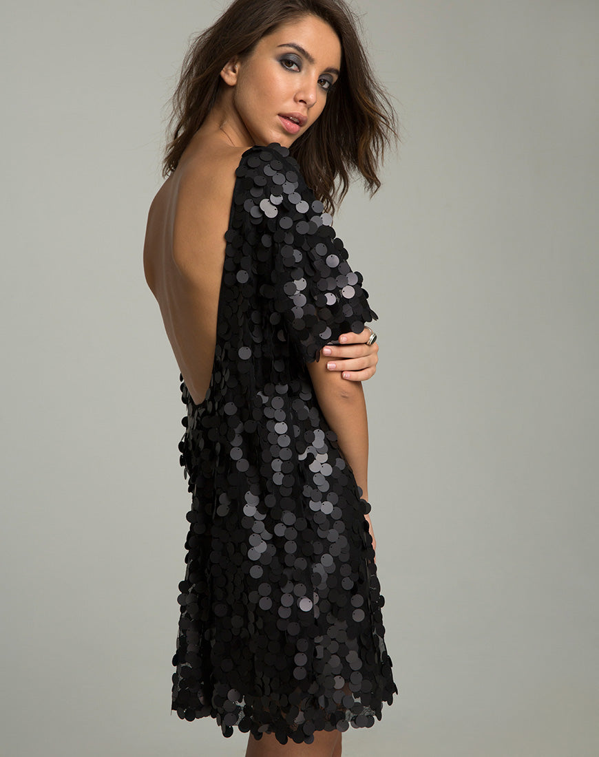 Mausi T Shirt Dress in Disc Sequin Matte Black – motelrocks.com