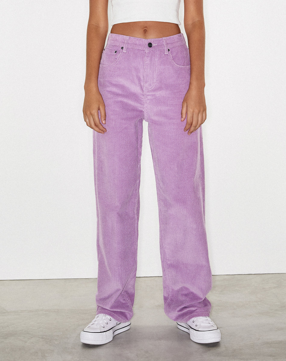 Lilac Purple Wide Leg Corduroy Trousers | Parallel – motelrocks.com