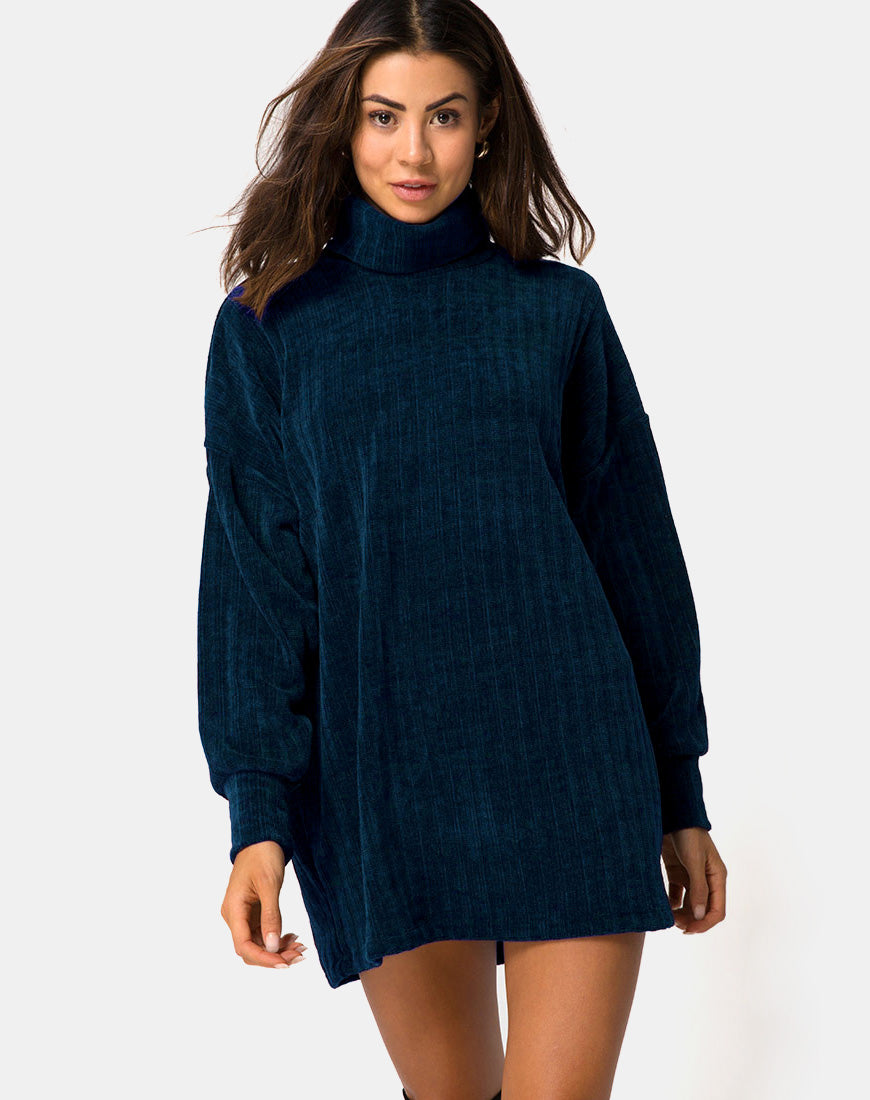 Neve Oversize Jumper Dress in Chenille Blue Neve Oversize Jumper Dress in Chenille Blue