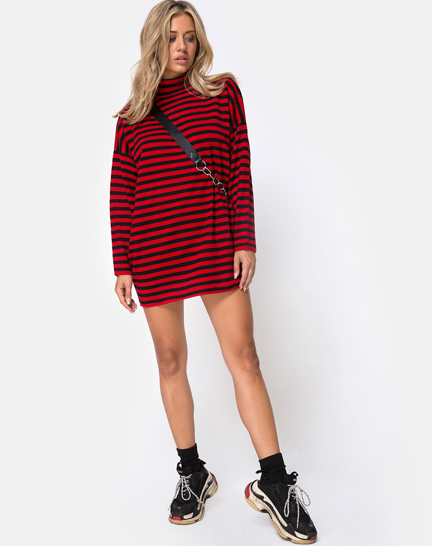 Neivie Jumper in Stripe Horizontal Black / Red – motelrocks.com