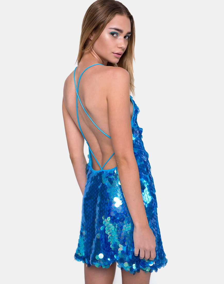 Nylah Mini Dress in Fishcale Disc Marine Sequin Nylah Mini Dress in Fishcale Disc Marine Sequin
