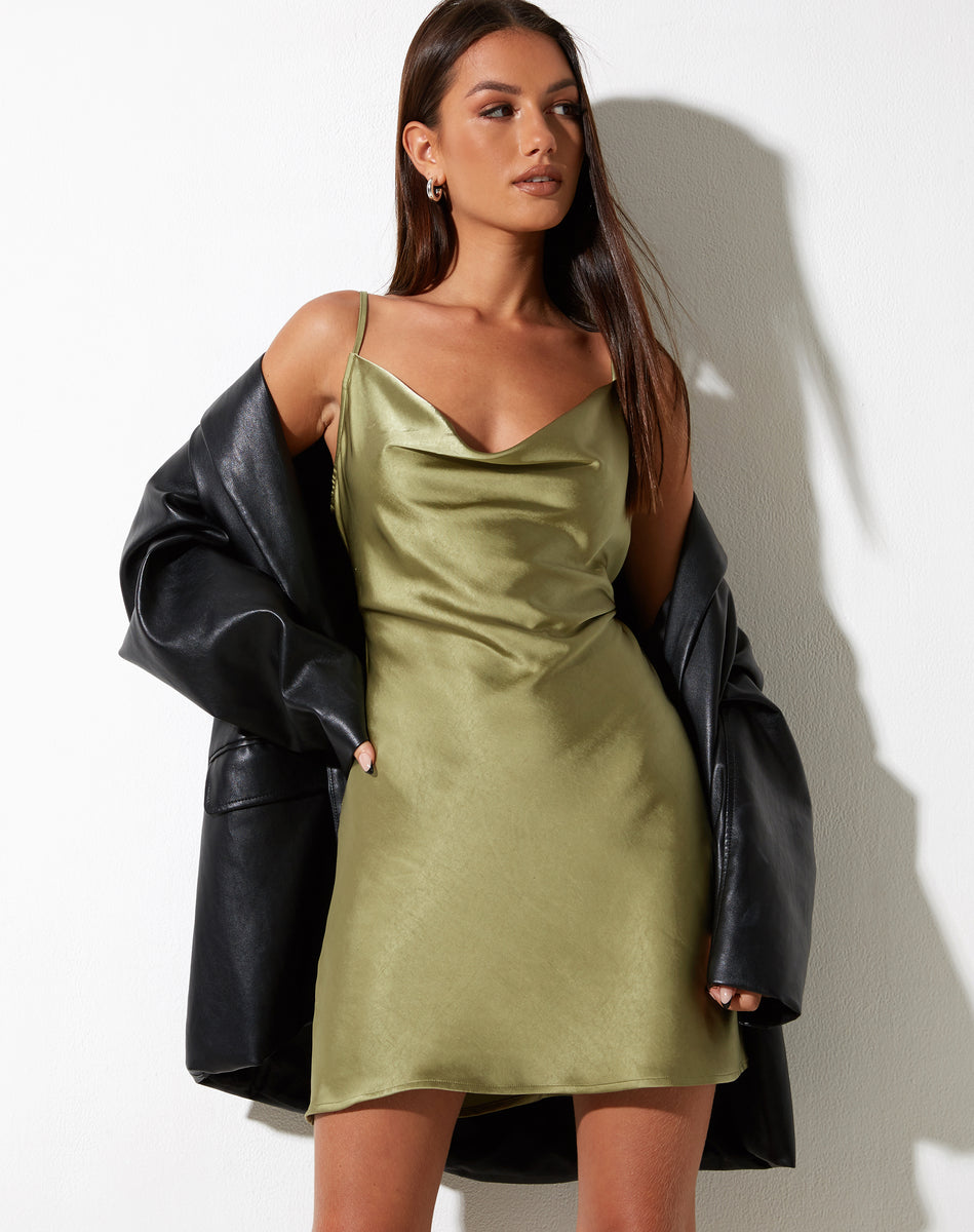 Cowl Neck Satin Olive Green Mini Party Slip Dress | Paiva motelrocks.com Cowl Neck Satin Olive Green Mini Party Slip Dress | Paiva motelrocks.com