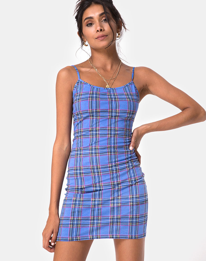 90s tartan dress Piper Bodycon Dress in 90'S Check Blue Pink – motelrocks.com