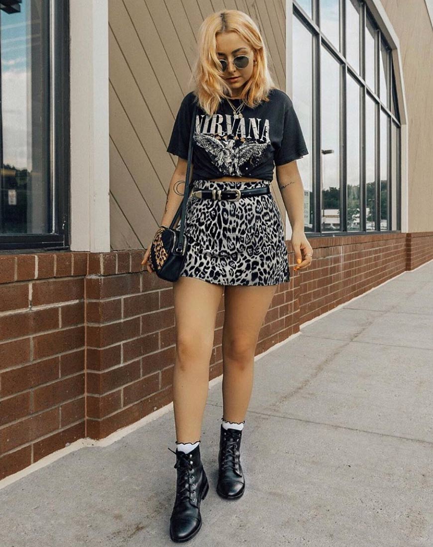 Boots Leopard Skirt With Shirt Leopard Print Skirt Black