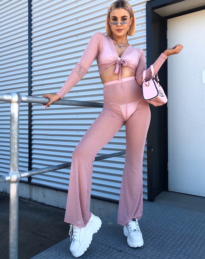 Herlom Flare Trouser in Crystal Net Rose - Main Image