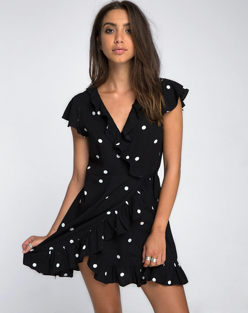 black polka dot skater dress Ax Paris Black Polka Dot Skater Dress Black And Stone Polka Dot Puff Sleeve Mini Dress