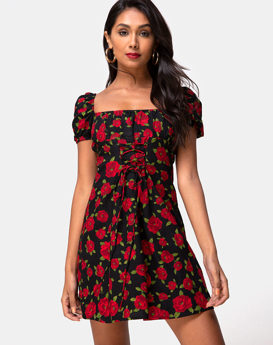 Ruzenta Mini Dress in Roaming Rose Black Ruzenta Mini Dress in Roaming Rose Black