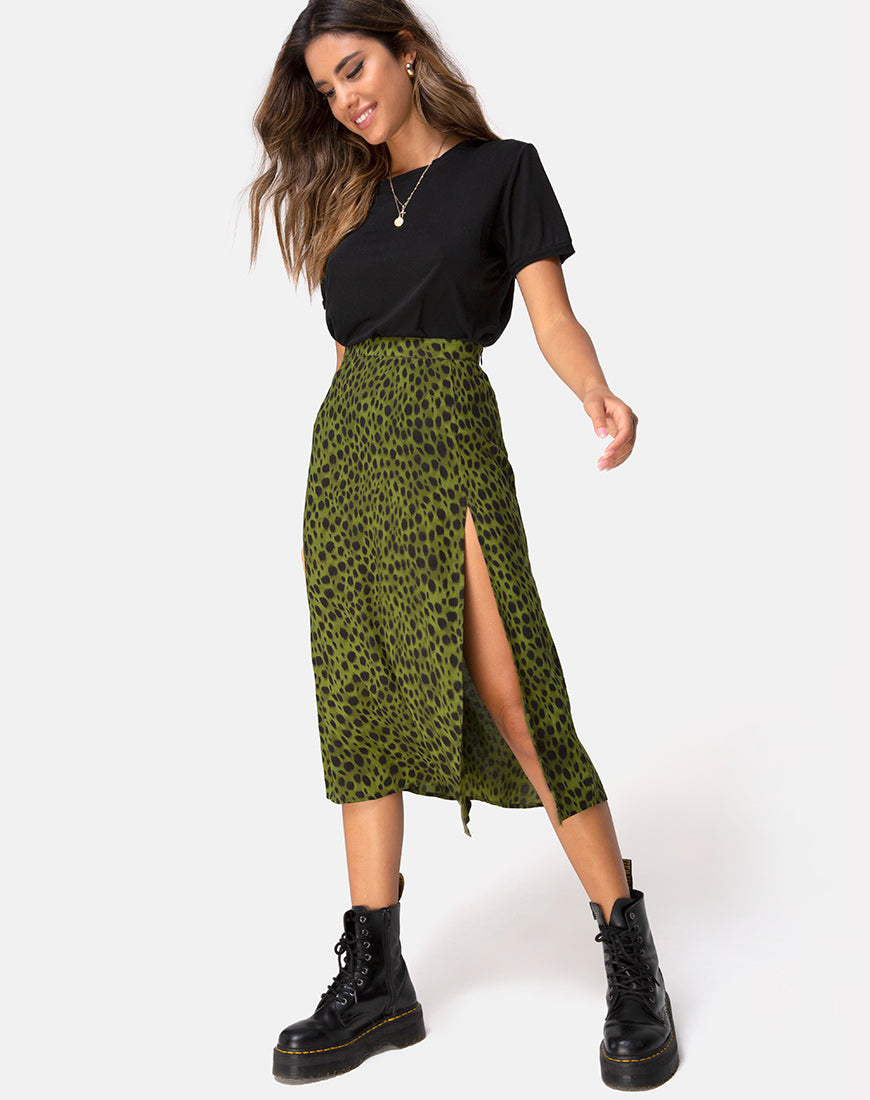 Saika Midi Skirt in Cheetah Khaki - Main Image