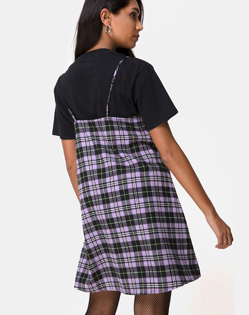 motel rocks purple slip dress Sanna Slip Dress in Plaid Lilac