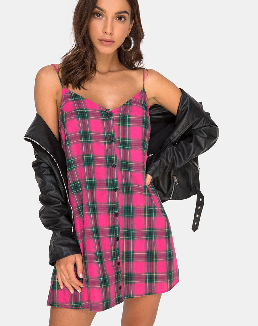 pink and green plaid dress St. Patrick's Day Shamrock Smocking Clover Plaid Bow Embroidered Dress 5 main image 1