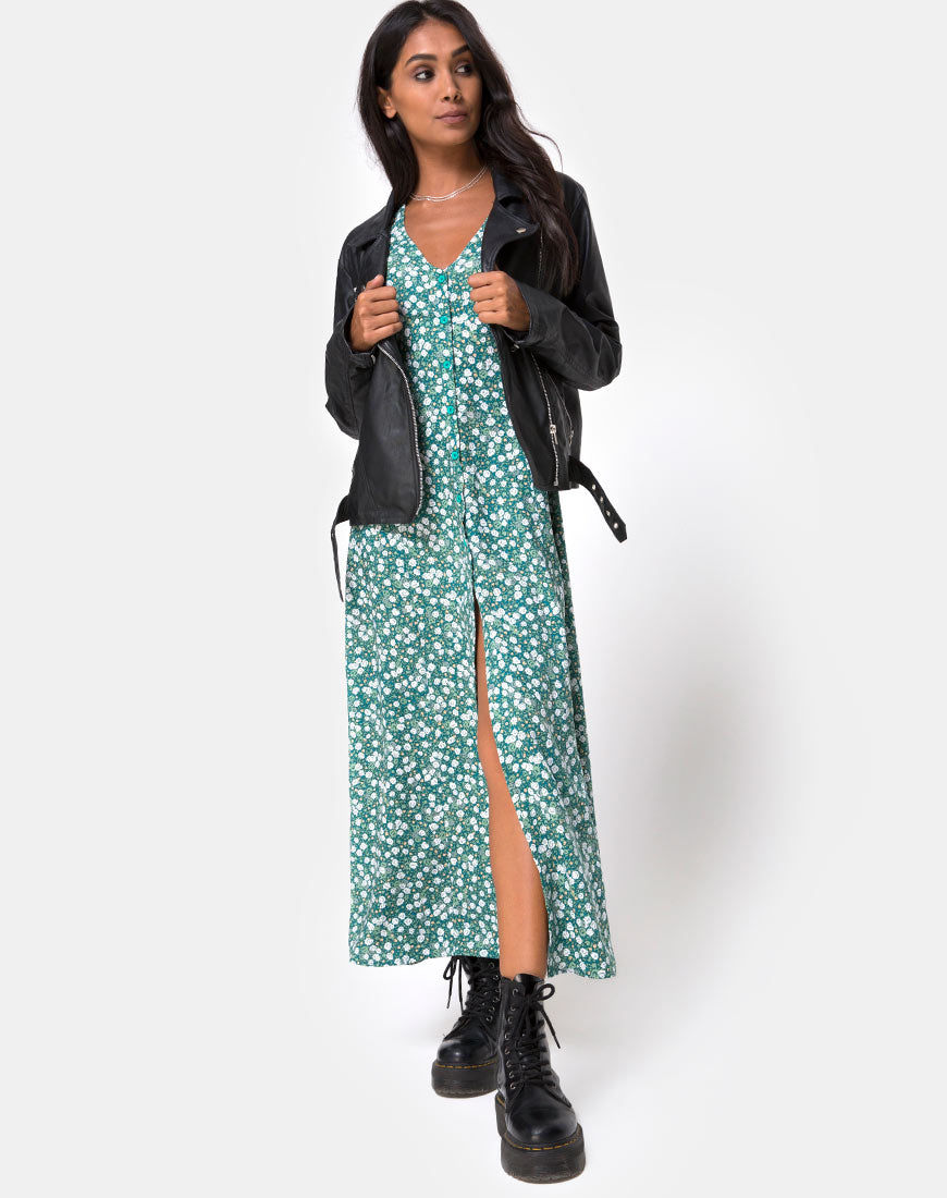 green emerald velvet dress Enslee Slip Dress in Floral Field Green