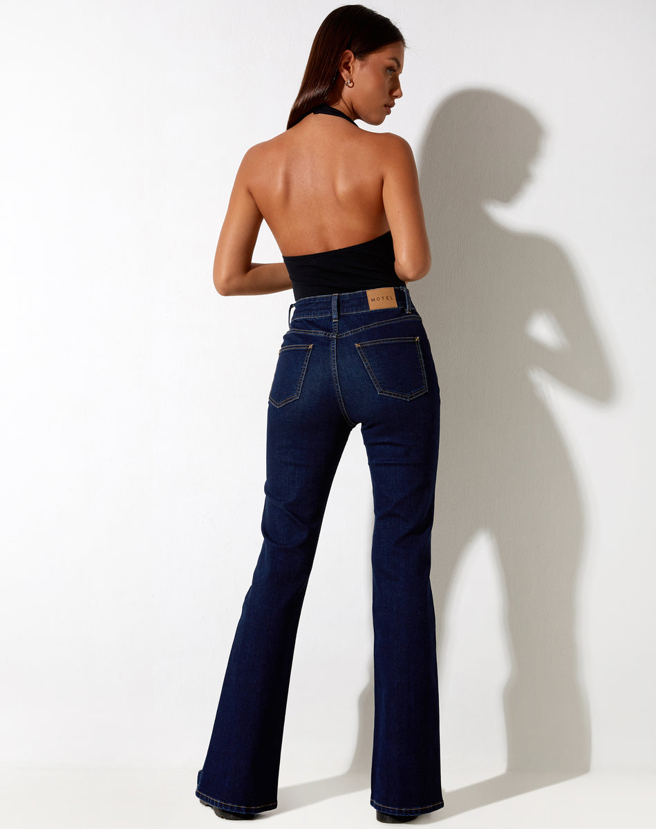 Indigo Blue Split Hem Denim Jeans Seam Split