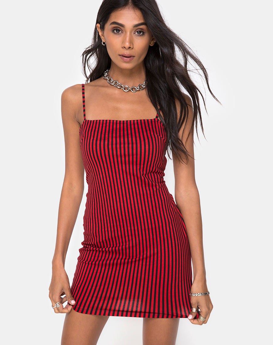 red and black striped dress Selah Bodycon Dress in Mini Stripe Red and Black