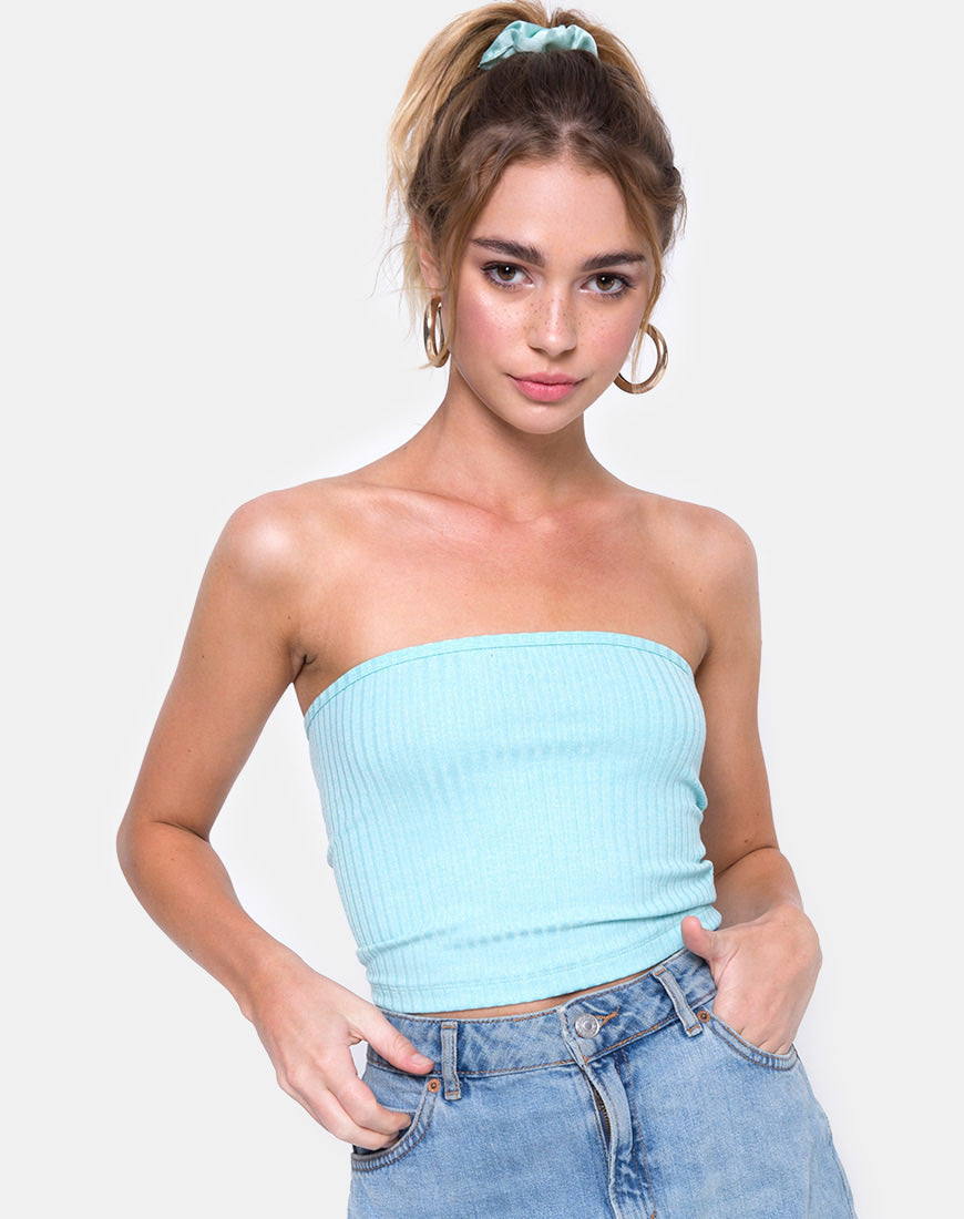 Bright Blue Crinkle Rib Strapless Bandeau Top