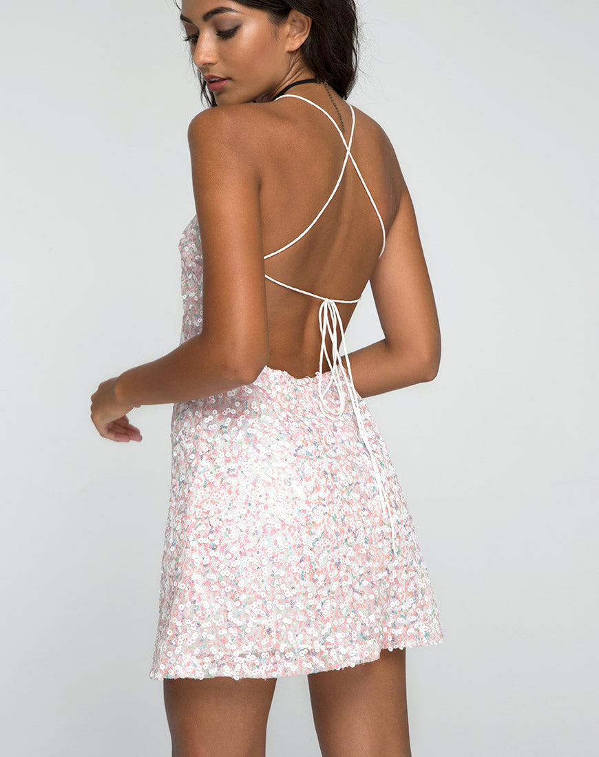 motel rocks white sequin dress Midnight Sheer Dress in Clear Sequin