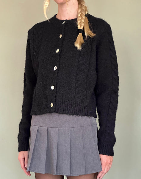 Black cable knit cardigan outlet