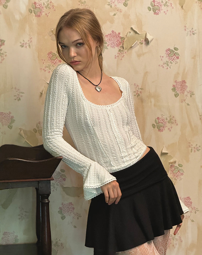 Image of Abella Textured Flute Sleeve Top in Ivory