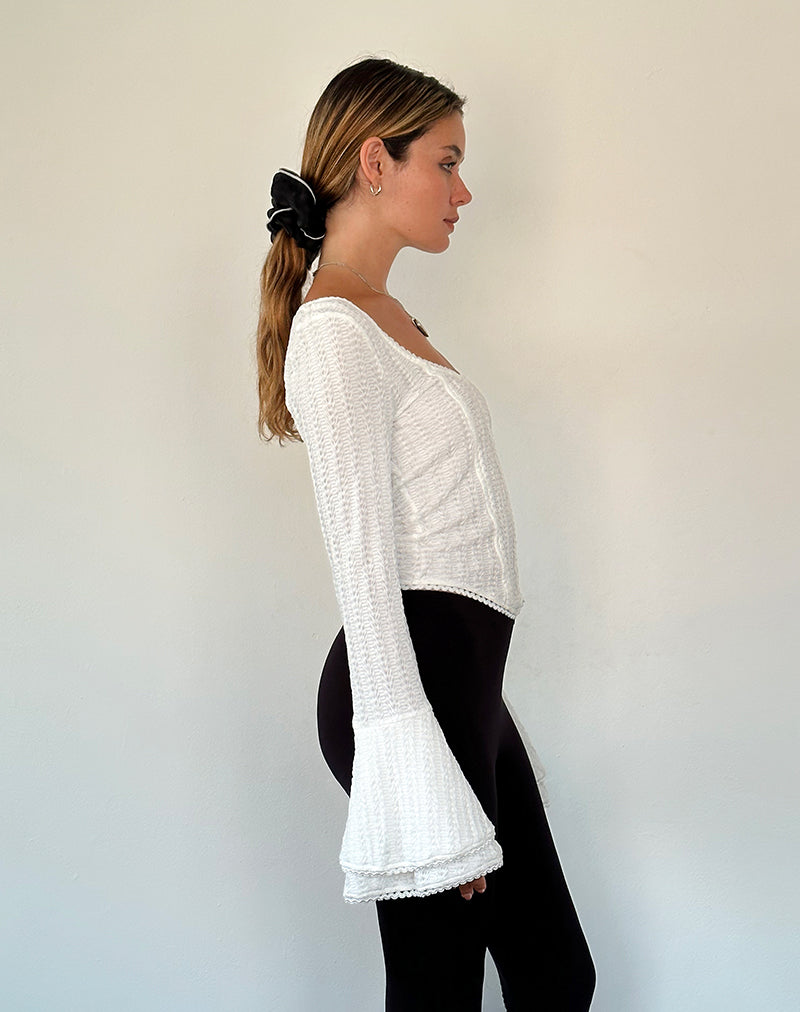 Image of Abella Textured Flute Sleeve Top in Ivory