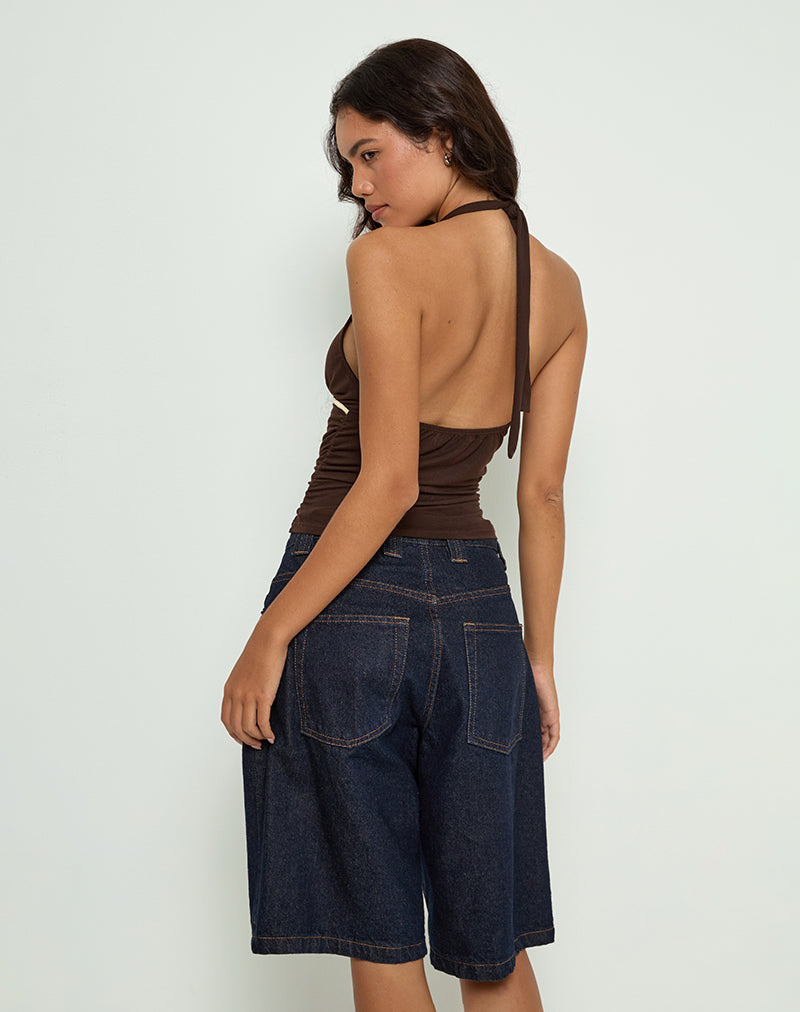 Image of Abeth Halterneck Top in Chocolate Brown with Lemon Piping