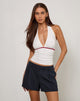 Image of Abeth Halterneck Top in White with Adrenaline Red Piping