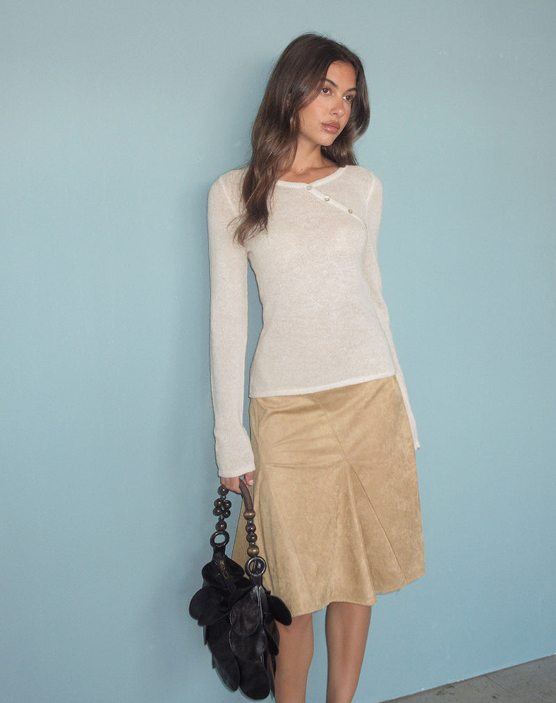 Abila Midi Skirt in Tan Faux Suede