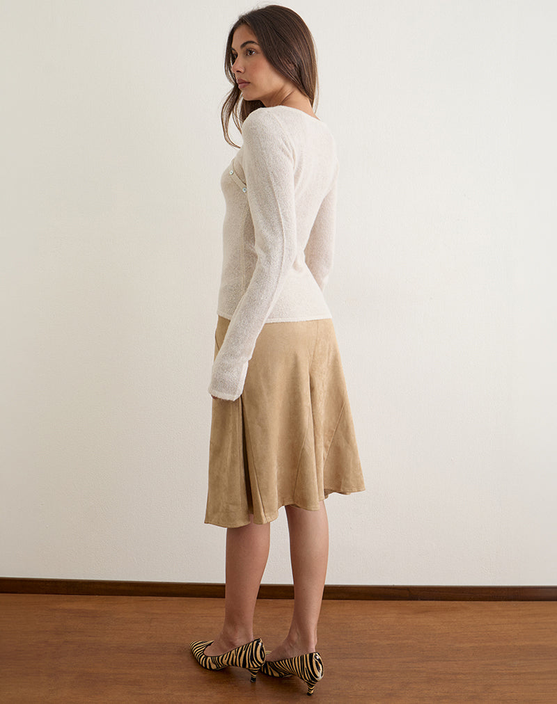 Image of Abila Midi Skirt in Tan Faux Suede