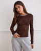 Image of Abon Long Sleeve Top in Lace Brown with Blue Binding