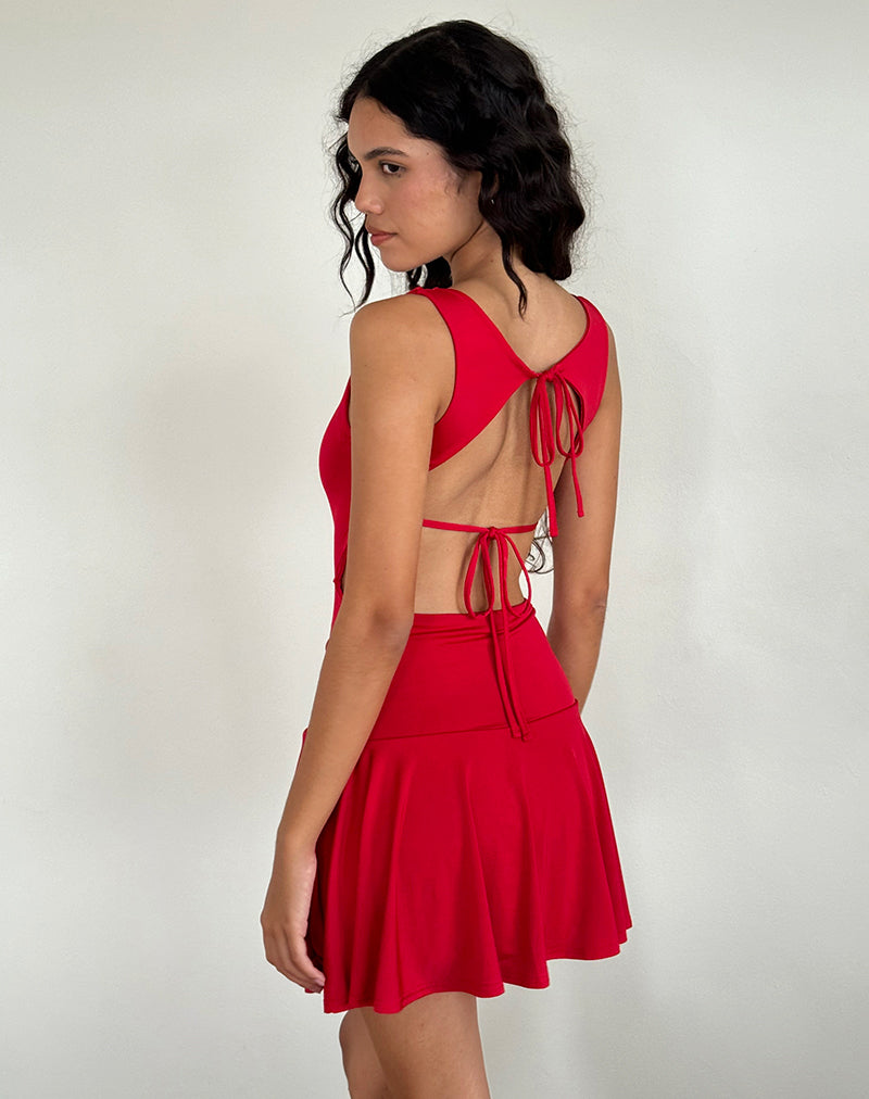 Image of Abreille Open Back Mini Dress in Slinky Red