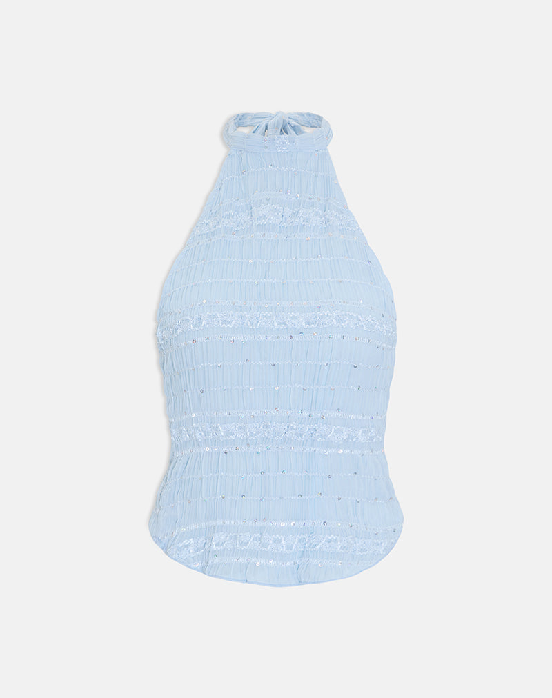 Image of Adisti Top in Sequin Mesh Baby Blue